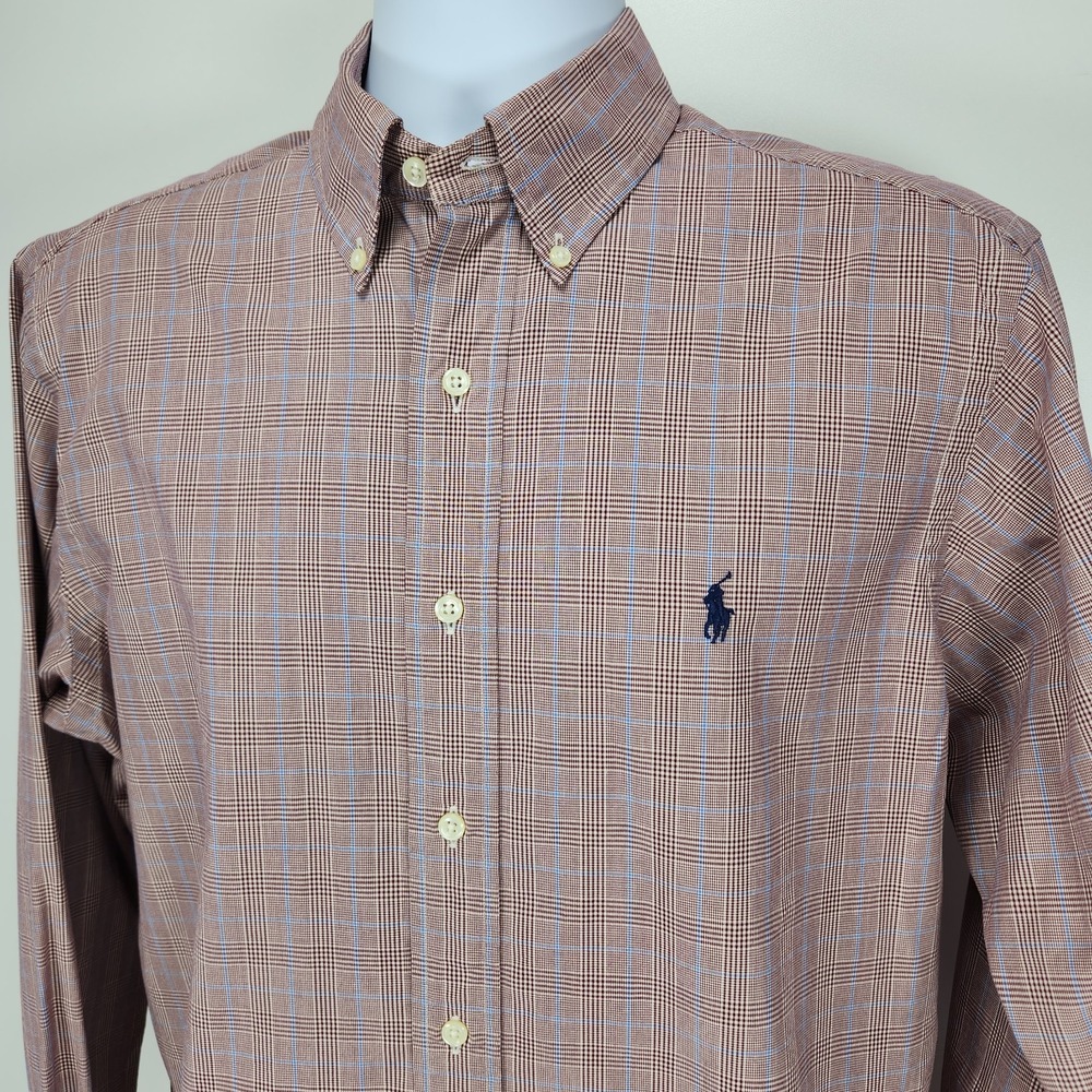 Ralph Lauren Custom‎ Fit Mens M (*no size tag*) Cotton Shirt Brown Glen Check